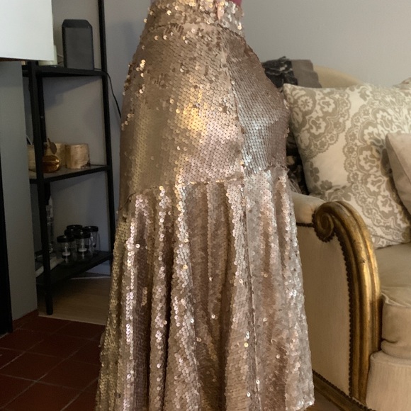 NWT Joyfolie Mia Joy Carol Skirt Sequin Matte Gold Knee Length Bohemian Glam - Picture 3 of 6